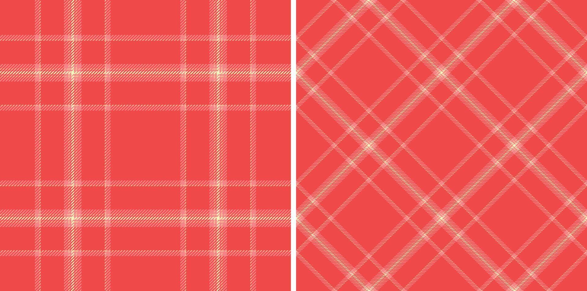 Two vibrant coral plaid patterns, perfect for textile design, branding, or web backgrounds. Classic and modern, these seamless textures offer versatile design options. vector
