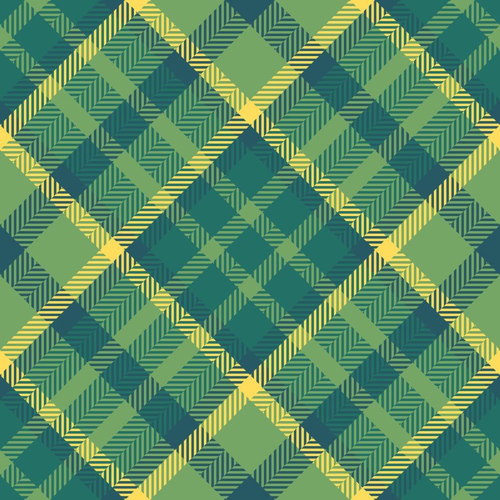 Classic green and yellow plaid pattern, a versatile textile design. Seamless repeatable texture. Ideal for backgrounds, apparel, and festive projects. vector