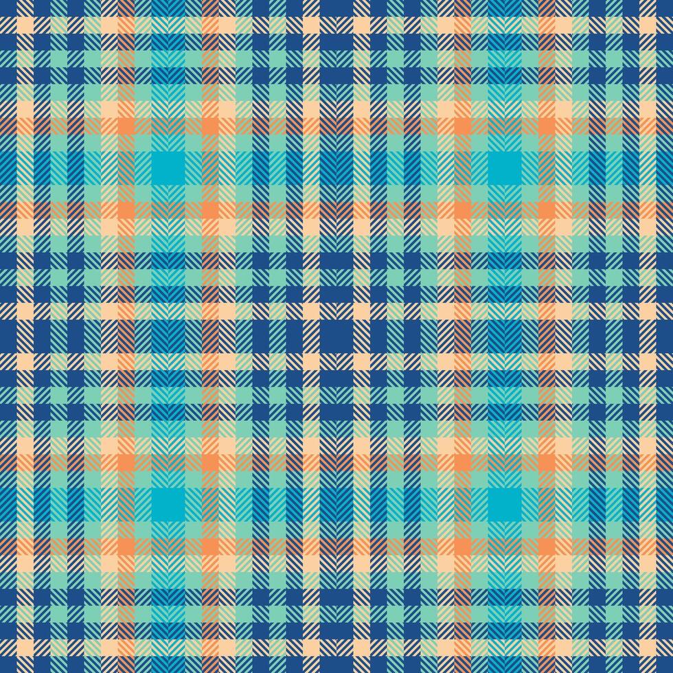 Vibrant teal, peach, and navy plaid pattern. Perfect for textile design, fashion, website backgrounds, or stationery. This seamless texture offers a fresh, summery feel with a classic check design. vector