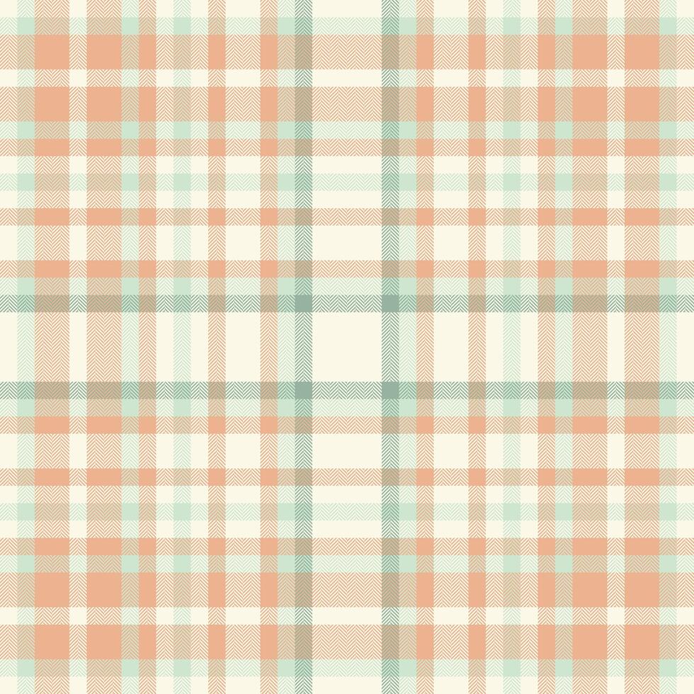 Classic plaid pattern in gentle pastel hues of peach, mint, cream. Timeless textile texture perfect for backgrounds, crafts, design projects needing a soft, cozy feel. vector