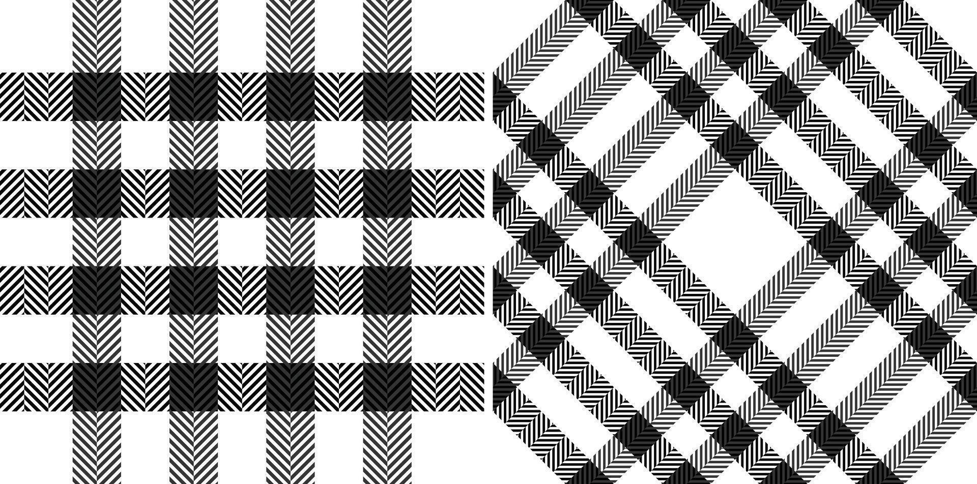 Stylish monochrome herringbone and plaid patterns. Perfect for textile design, fashion, website backgrounds, or packaging. vector