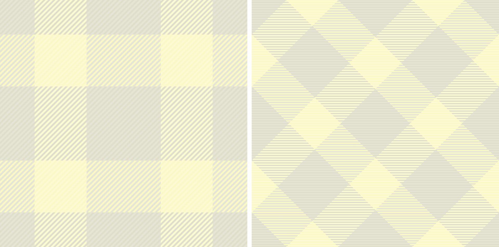 Elegant pastel yellow and gray plaid and diamond patterns. Perfect for textile design, website backgrounds, stationery, or packaging. Versatile, subtle textures add sophistication to any project. vector