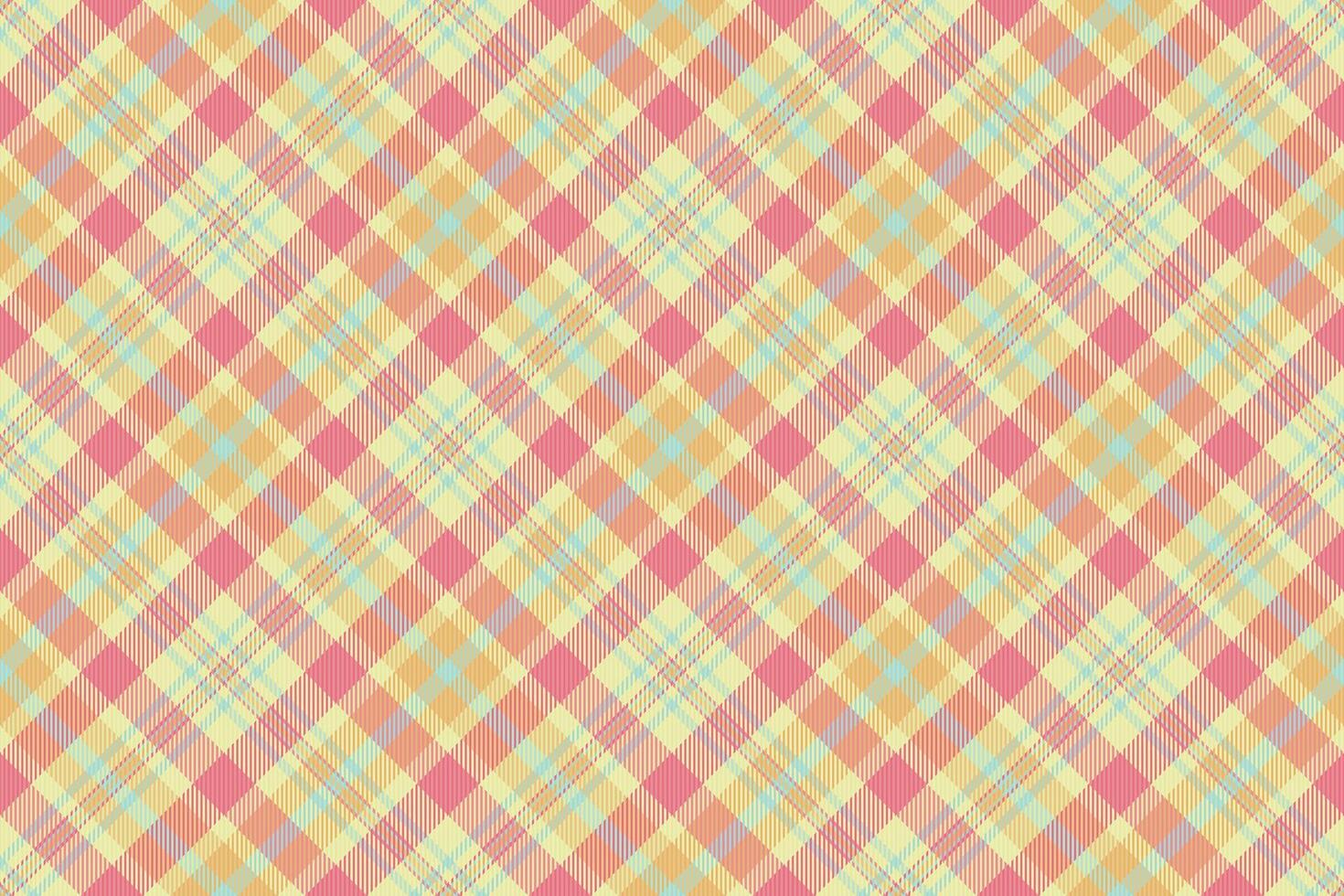 Delightful pastel plaid pattern. Soft pink, yellow, and blue hues create a cheerful, versatile design ideal for textiles, stationery, or website backgrounds. vector