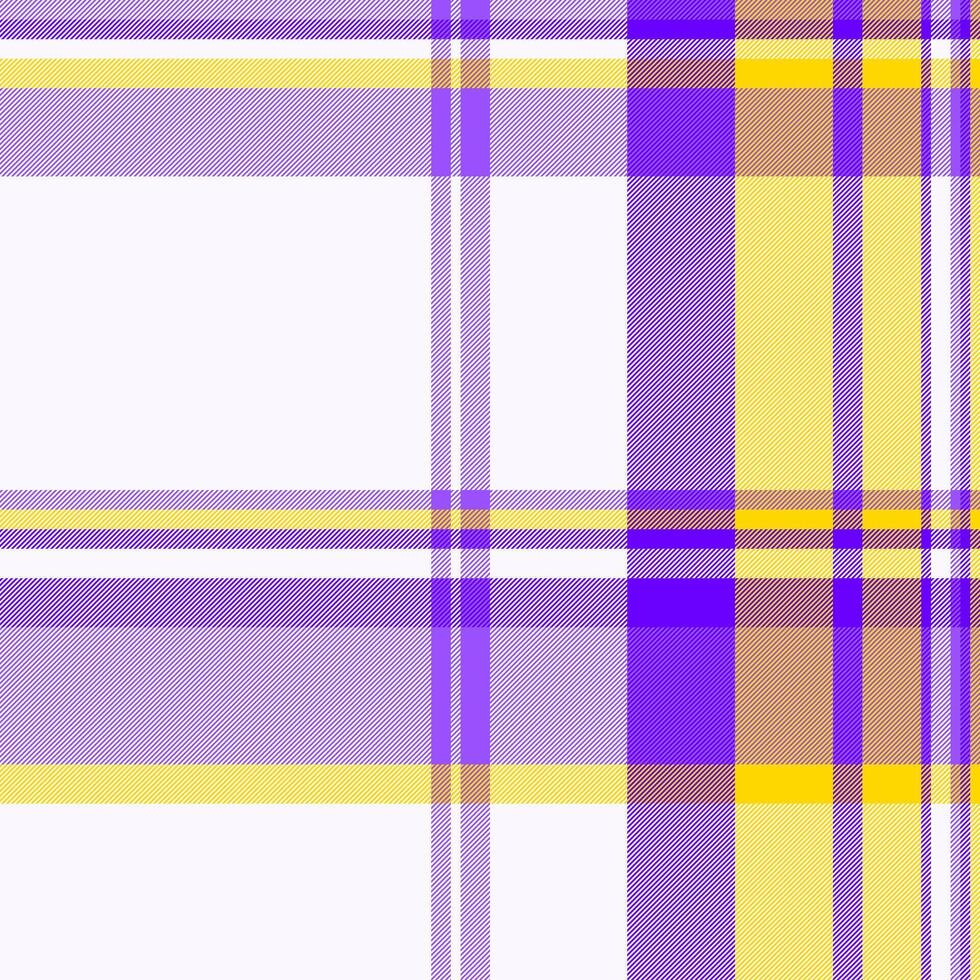 Modern plaid pattern in vibrant purple, yellow, and white. Suits backgrounds, textiles, design, and crafts. Adds a cheerful, structured vibe. Versatile for prints. vector