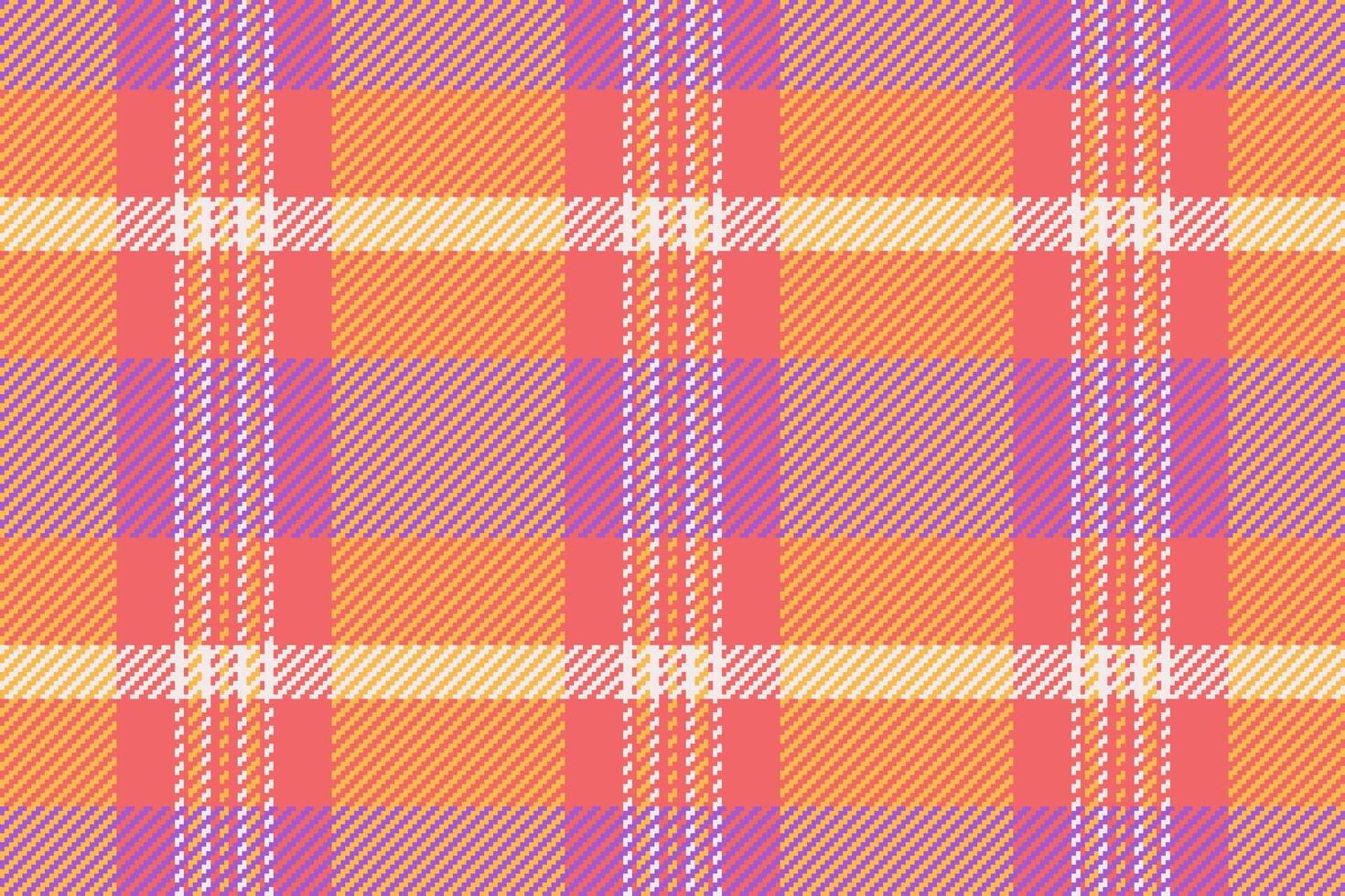 Vibrant coral, orange, and purple plaid pattern. Perfect for textile design, fashion, website backgrounds, or any project needing a cheerful, textured aesthetic. vector