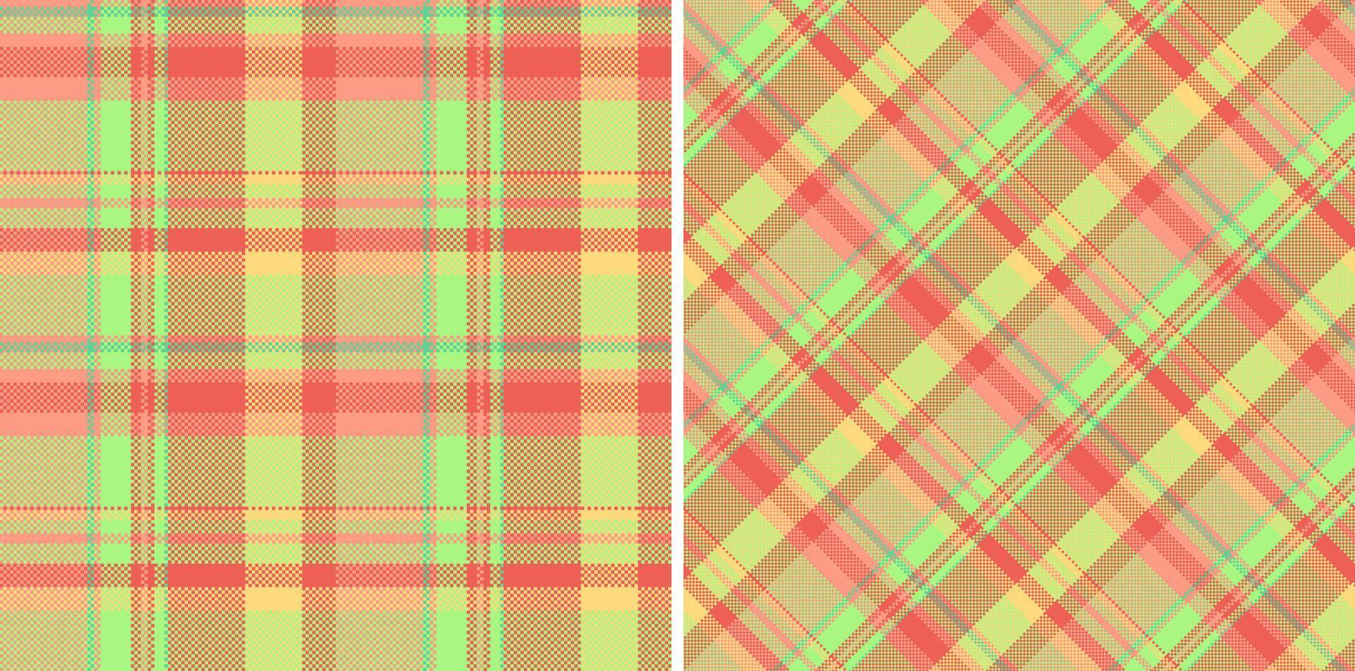 Charming tartan patterns one traditional, the other diagonal. Warm earthy tones mixed with vibrant accents. Ideal for textile, wallpaper, or design projects. vector