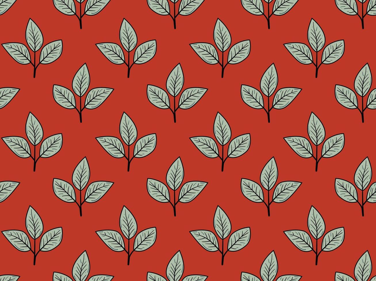 Seamless terracotta pattern featuring stylized sprigs of leaves. Elegant and minimalist design perfect for textile prints, wallpaper, branding, or website backgrounds. vector