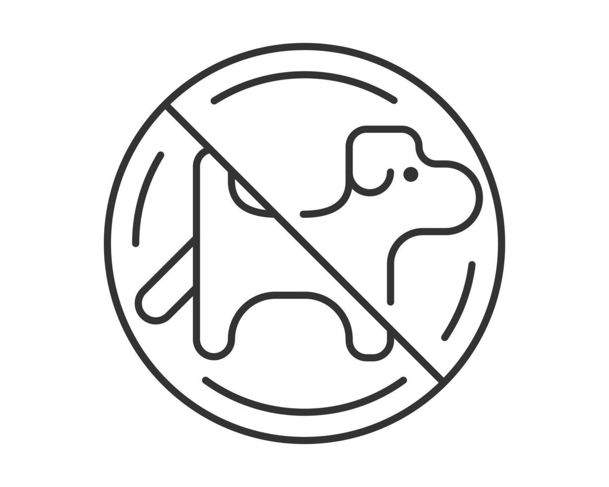 Restricted pets icon. Minimalist line art. Concept of prohibition, petfree area, no dogs allowed. Signage for public spaces, parks, buildings. Clear message. vector