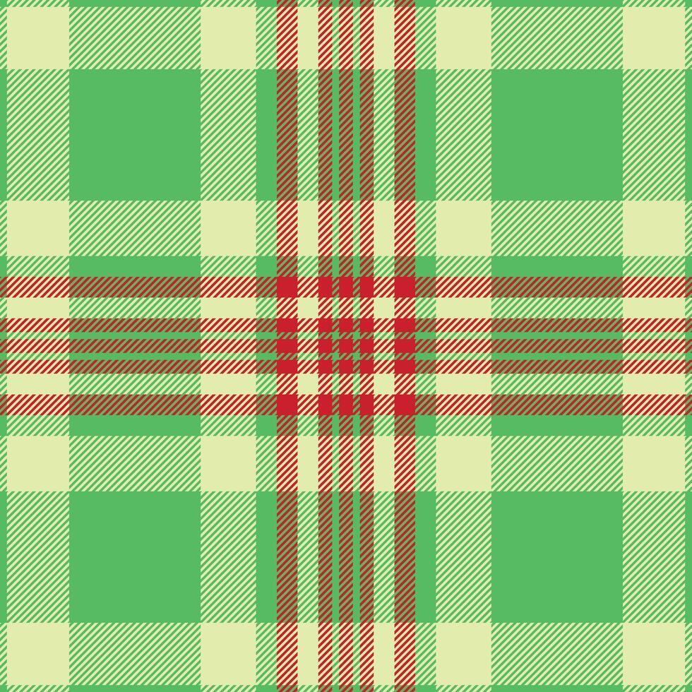 Vibrant green, red, and beige plaid pattern. Ideal for textile design, fashion, wrapping paper, or website backgrounds. This cheerful, classic check evokes feelings of warmth and tradition. vector