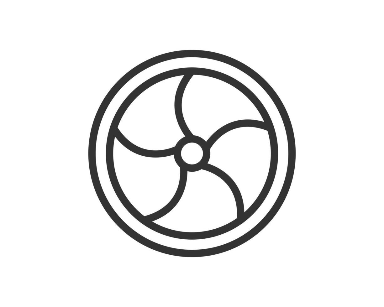 Minimalist circular icon with turbinelike design. Represents efficiency, movement, rotation, or power. Perfect for technology, industry, or environmental themes. Versatile graphic element. vector