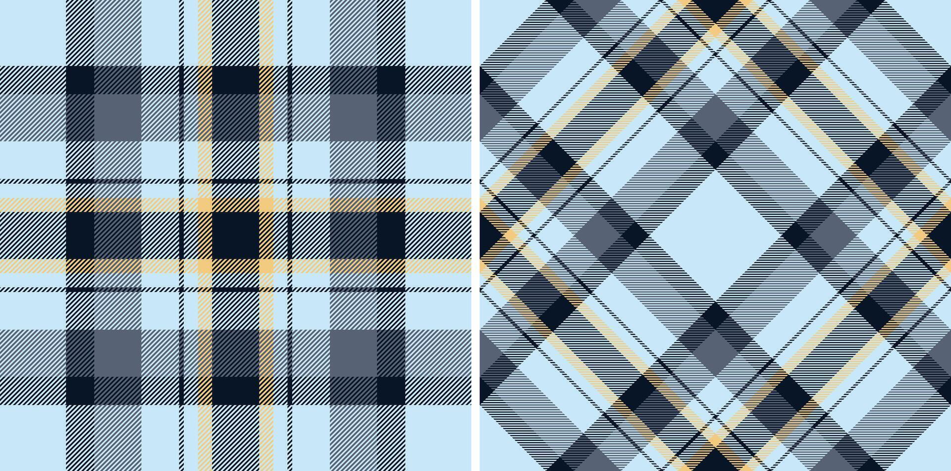 Elegant pastel blue plaid patterns, perfect for textile design, fashion, or website backgrounds. Two distinct styles offer versatility a classic check and a dynamic diagonal weave. vector