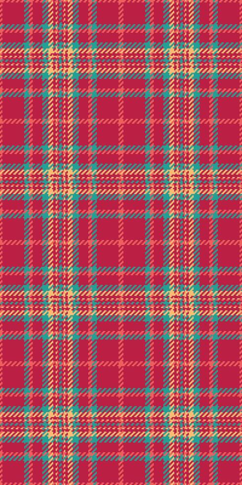 Marriage pattern tartan, seventies seamless background textile. Various texture fabric plaid check in red and teal colors. vector