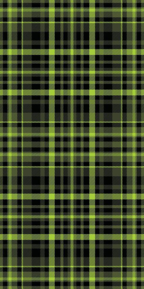 Girl textile texture background, hippie seamless pattern fabric. Curve check tartan plaid in lime and black colors. vector