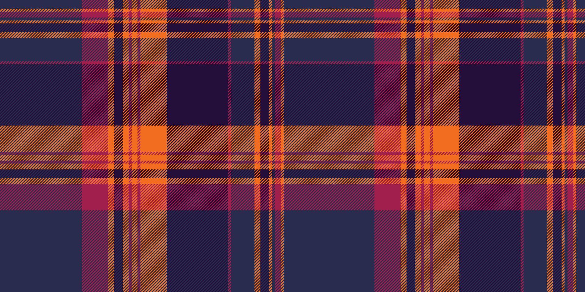 Vibrant autumnal plaid pattern in rich navy, burnt orange, and deep pink. Perfect for fall fashion, textile design, or seasonal branding. This seamless texture evokes warmth and tradition. vector