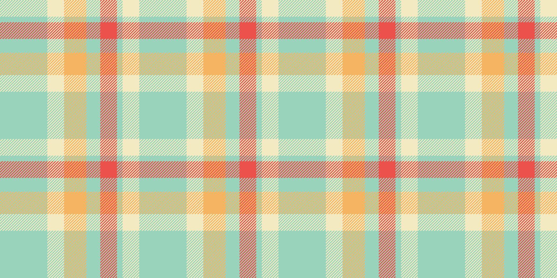 Pastel plaid pattern in teal, orange, and beige. Perfect for textile designs, website backgrounds, or scrapbooking. This cheerful, summery texture evokes feelings of warmth and comfort. vector