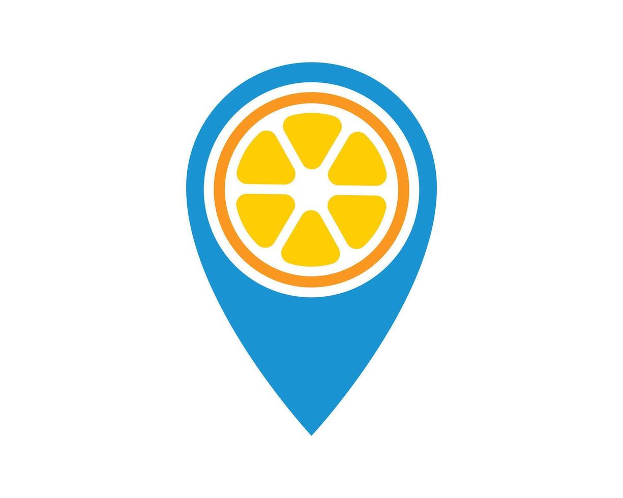 A vibrant, stylized illustration depicting a location pin containing an orange fruit slice. Perfect for representing food delivery, local farmers markets, and healthy food options. vector