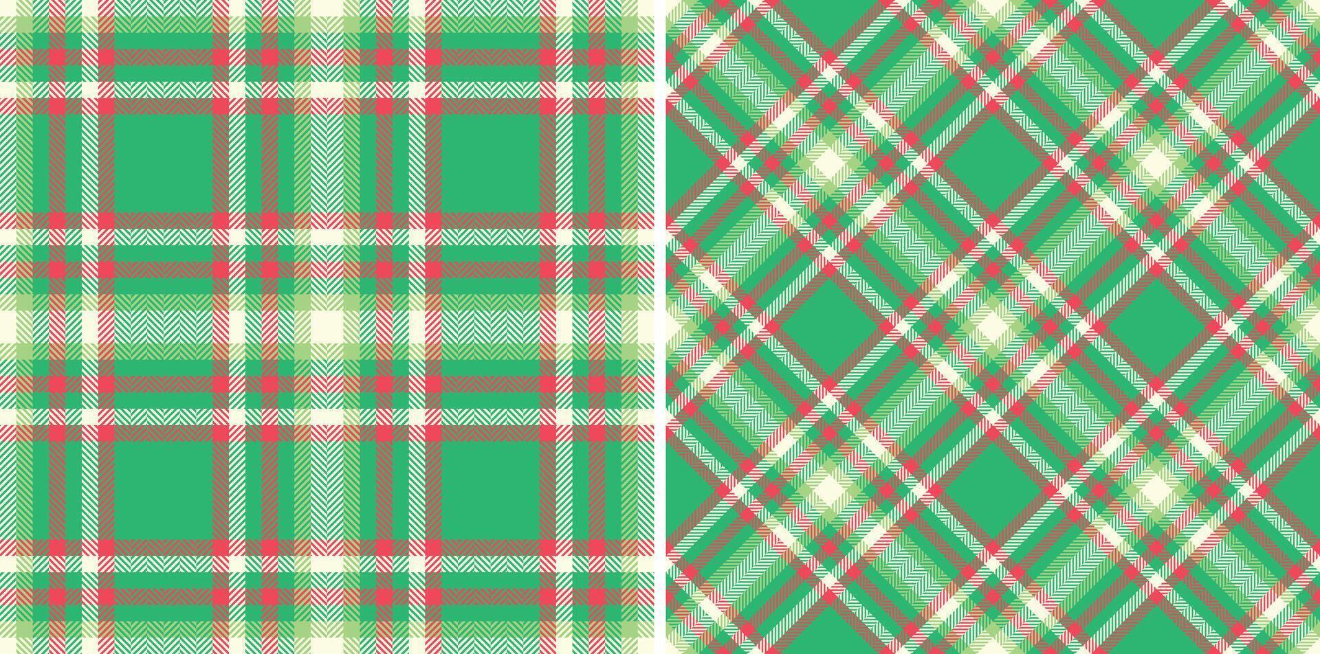 Two vibrant green plaid patterns, perfect for festive designs or apparel. Classic and modern styles offer versatility. Ideal for backgrounds, textures, and seasonal projects. vector