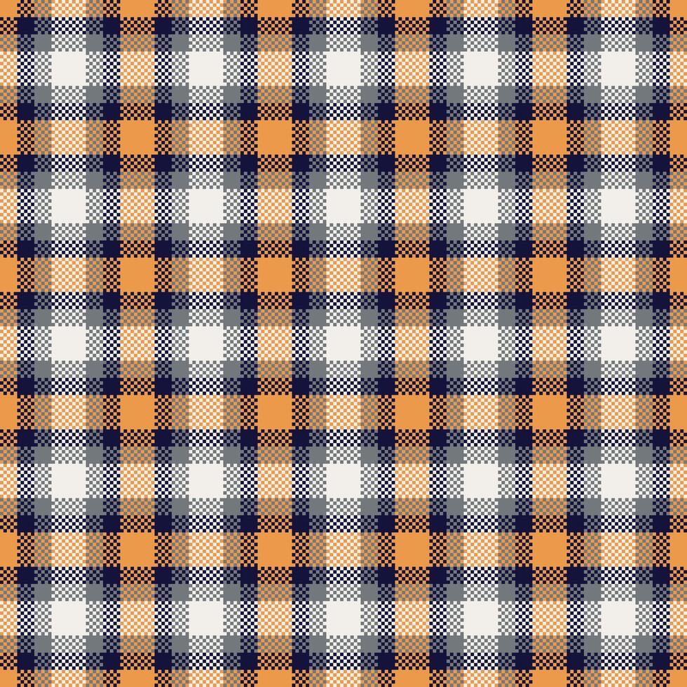 Classic plaid pattern seamlessly repeats in shades of orange, navy, and white. Versatile texture for backgrounds, textiles, graphic design projects. vector