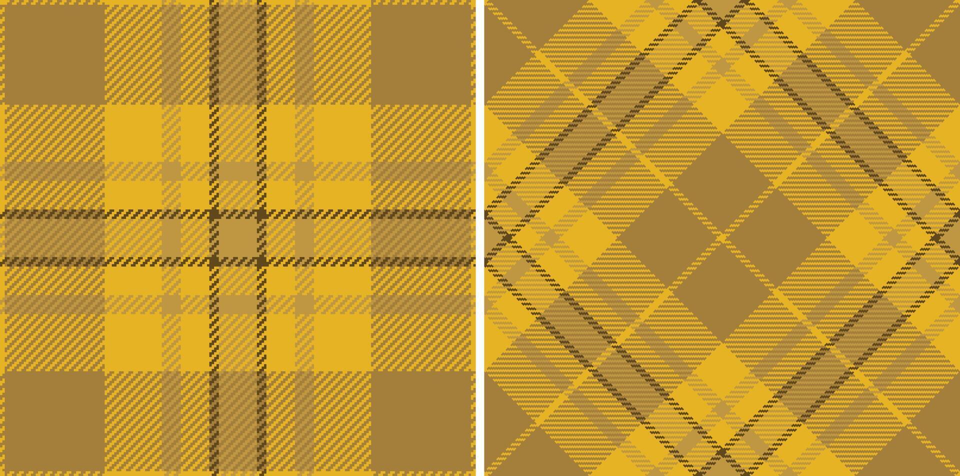 Two stylish plaid patterns in mustard yellow and brown hues. Perfect for textile design, apparel, packaging, or website backgrounds. vector