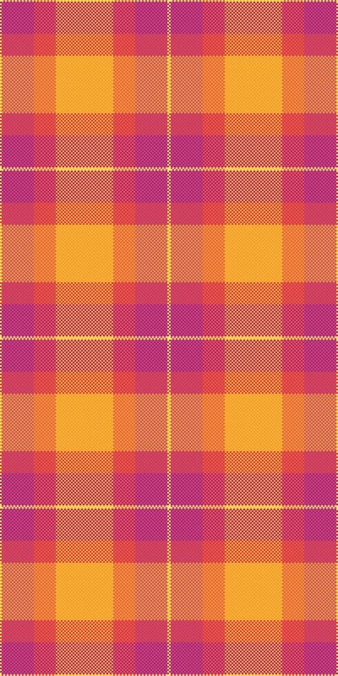 Trim tartan check background, kilt seamless fabric. Anniversary plaid pattern texture textile in pink and amber colors. vector