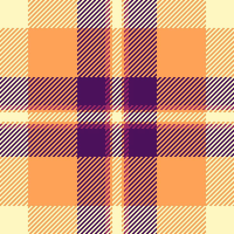 Vibrant autumnal plaid pattern in warm orange and deep purple hues. Perfect for textile design, fall fashion, or website backgrounds. vector