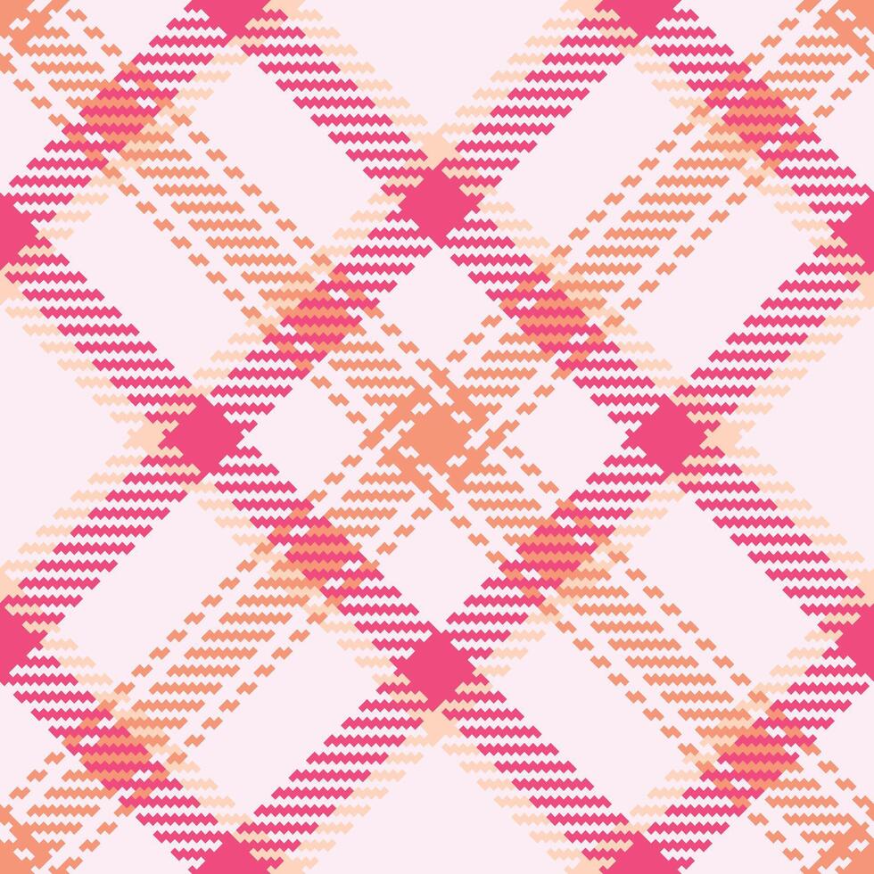 Vibrant pink and peach plaid pattern. Ideal for textile design, fashion, and website backgrounds. vector
