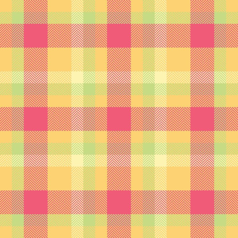 Vibrant herringbone plaid pattern in sunny yellow, pastel green, and coral pink. Perfect for textile design, website backgrounds, or fashion projects. vector