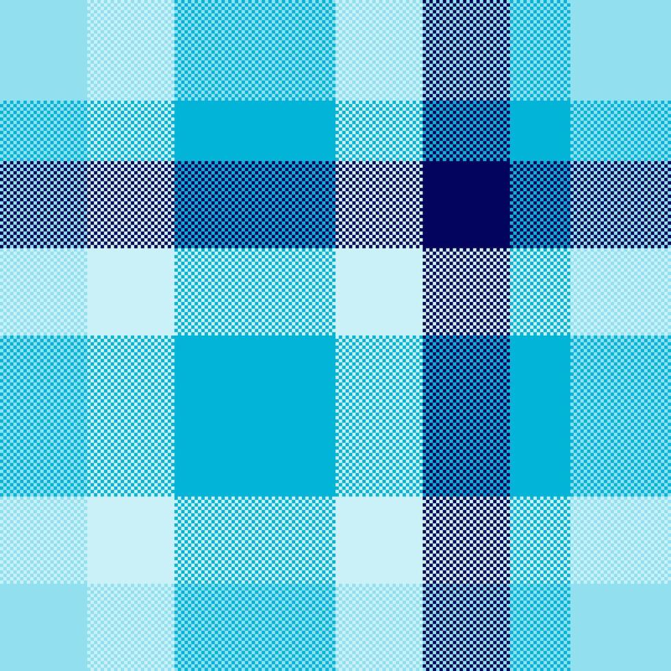 Pixelated plaid pattern. Blue tones give a cool, modern feel. Use for backgrounds, textures, web design, or anything requiring a graphic, geometric style. vector