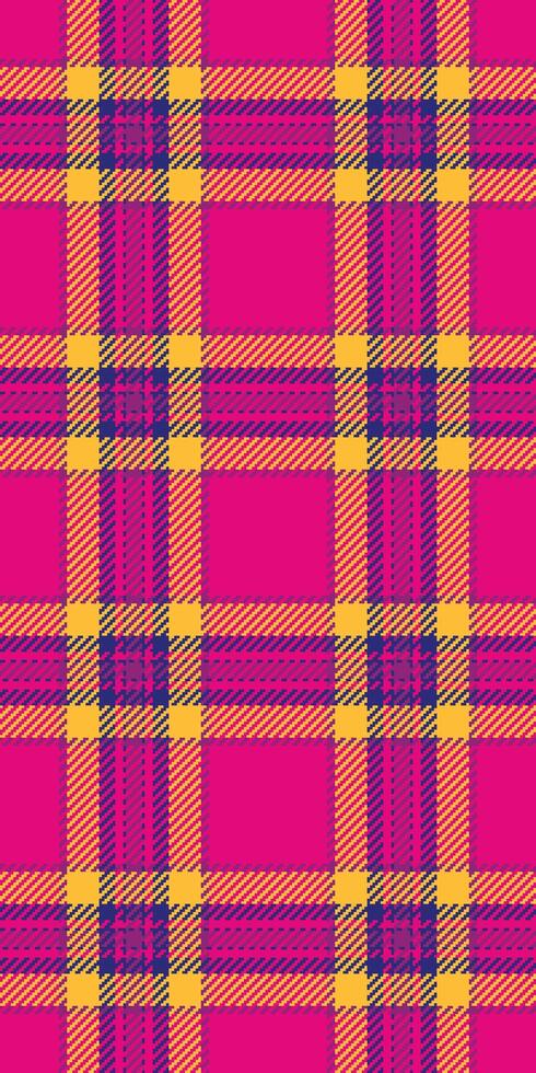 Magazine check background tartan, thin pattern fabric texture. Fuzzy textile plaid seamless in mexican pink and amber colors. vector