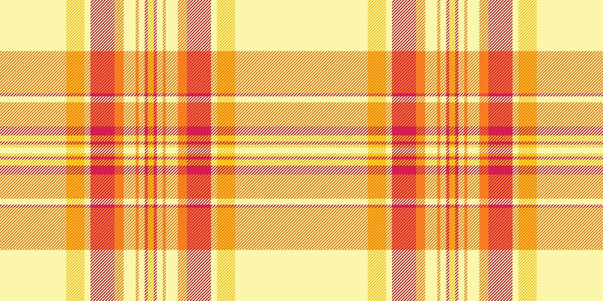 Vibrant yellow, orange, and red plaid pattern. Perfect for textile design, website backgrounds, or fallthemed projects. This cheerful, seamless texture evokes warmth and happiness. vector