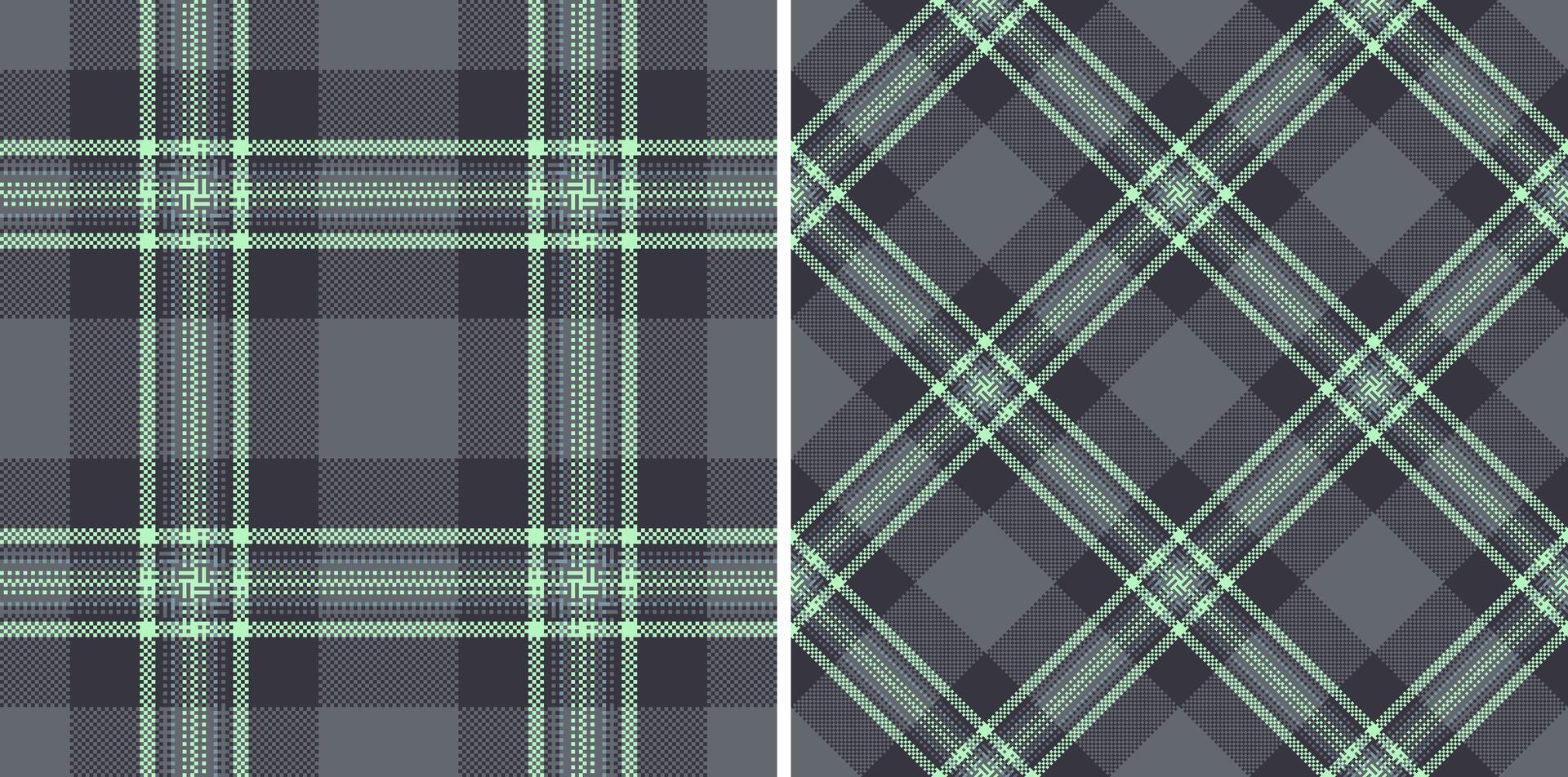 Elegant gray and mint green plaid patterns. Two seamless textile designs, perfect for fashion, home decor, or website backgrounds. vector