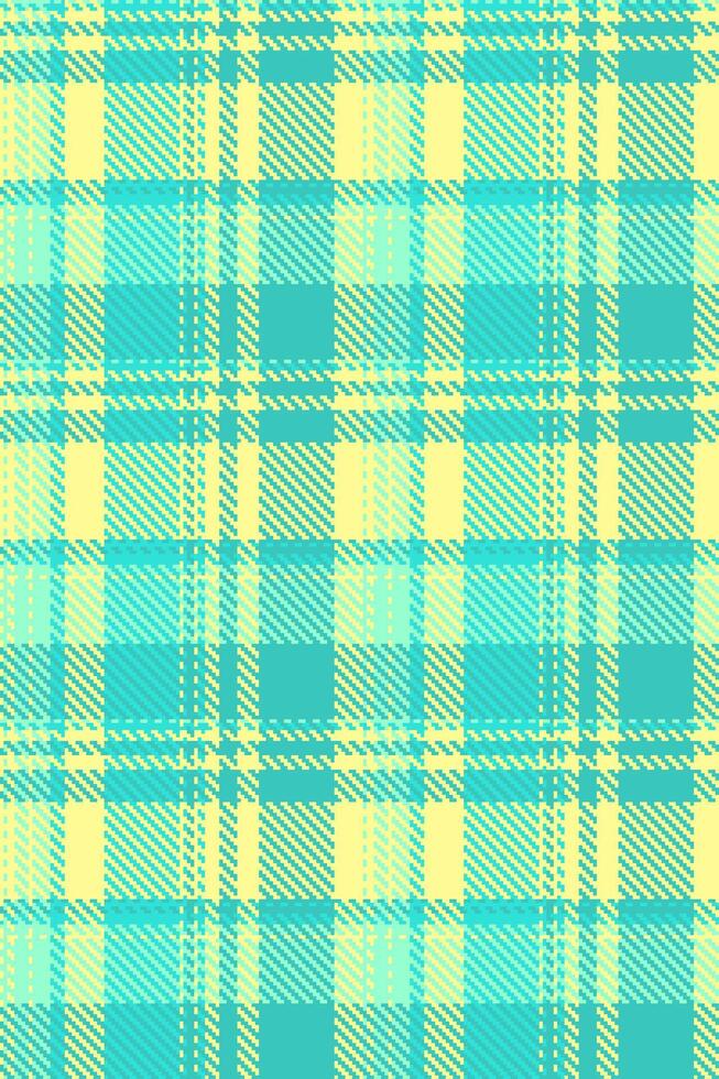 Knit check texture , harvest tartan textile pattern. Rug seamless background fabric plaid in teal and yellow colors. vector