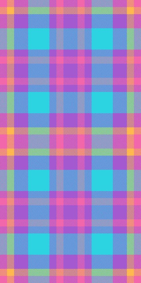 Scottish check plaid, weave fabric pattern seamless. Purple textile background tartan texture in violet and cyan colors. vector
