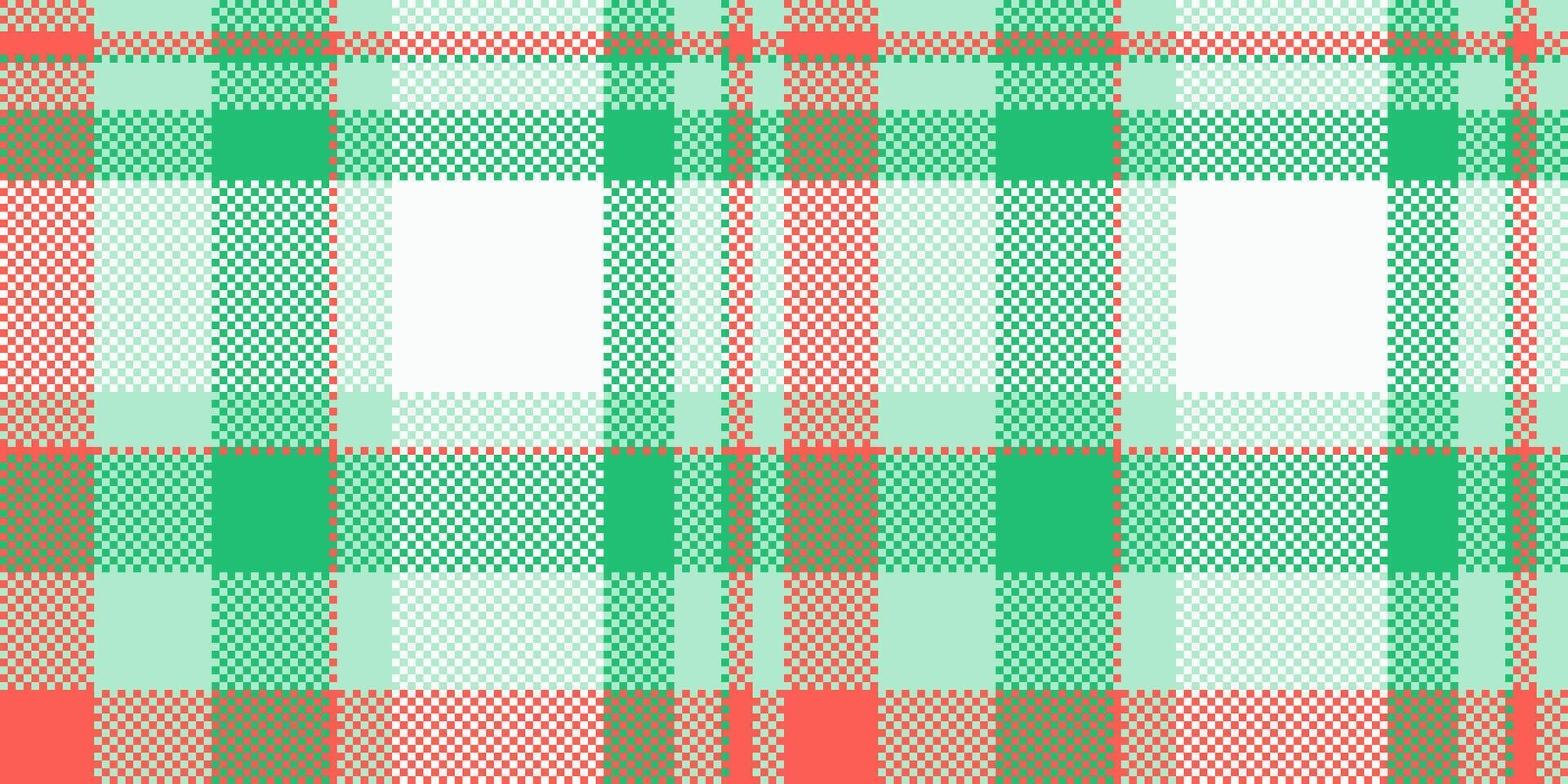 Pixelated plaid pattern in green, red, and tan hues. Retro, textured design ideal for backgrounds, textiles, or festive themed projects. Creates a warm, nostalgic, handcrafted feel. vector