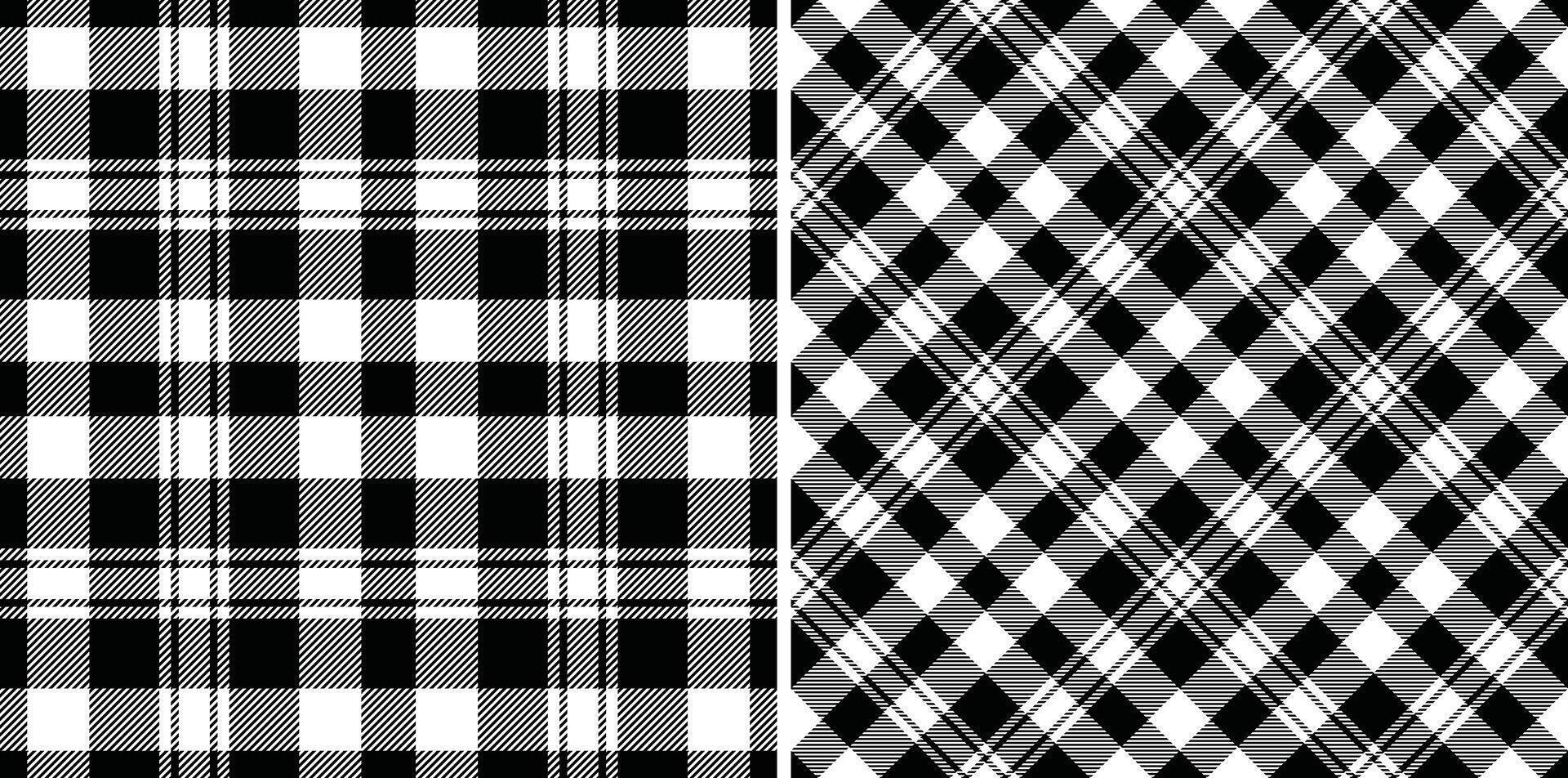 Classic black and white plaid patterns, perfect for textile design, fashion, or website backgrounds. vector