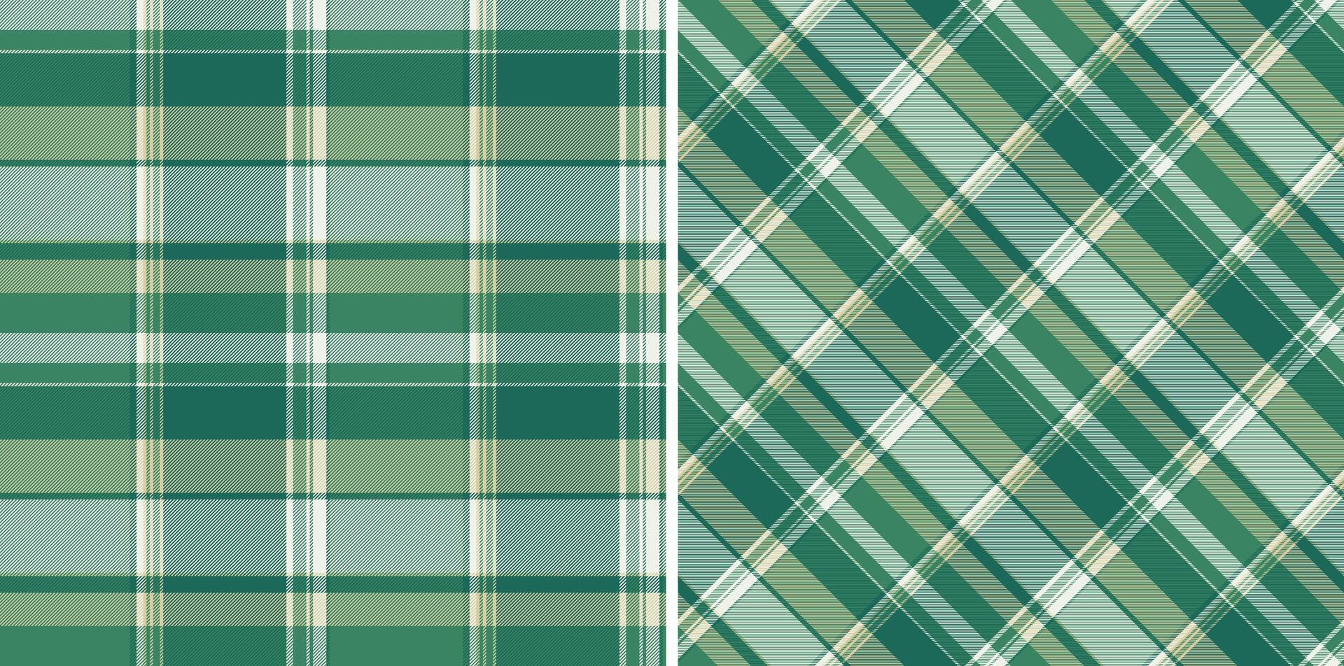 Set of two green plaid patterns. Classic textile designs, versatile for backgrounds, fabrics, or festive themes. Use for digital or print projects vector