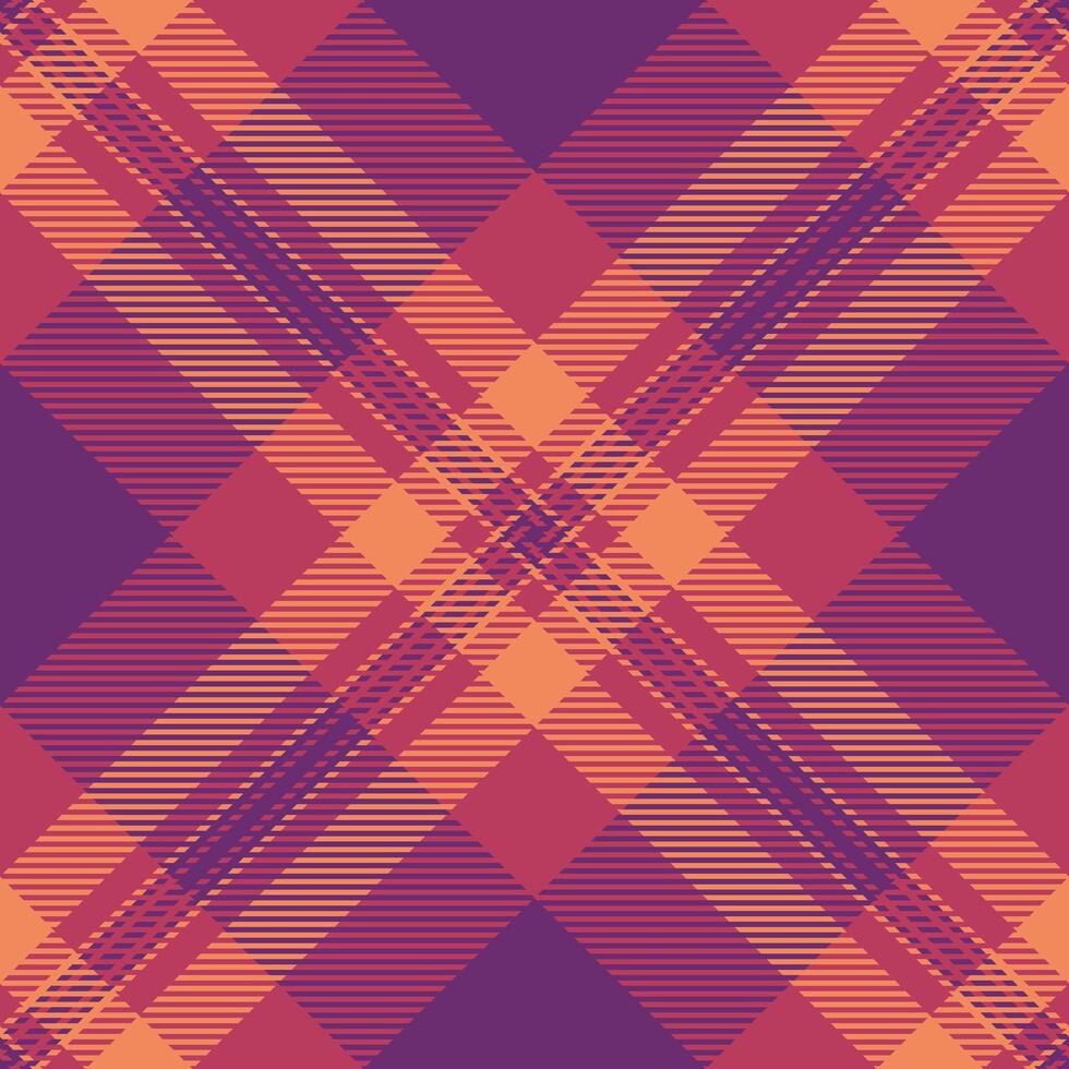 Vibrant autumnal plaid pattern in warm oranges and purples. Perfect for fallthemed designs, fashion textiles, or website backgrounds. vector