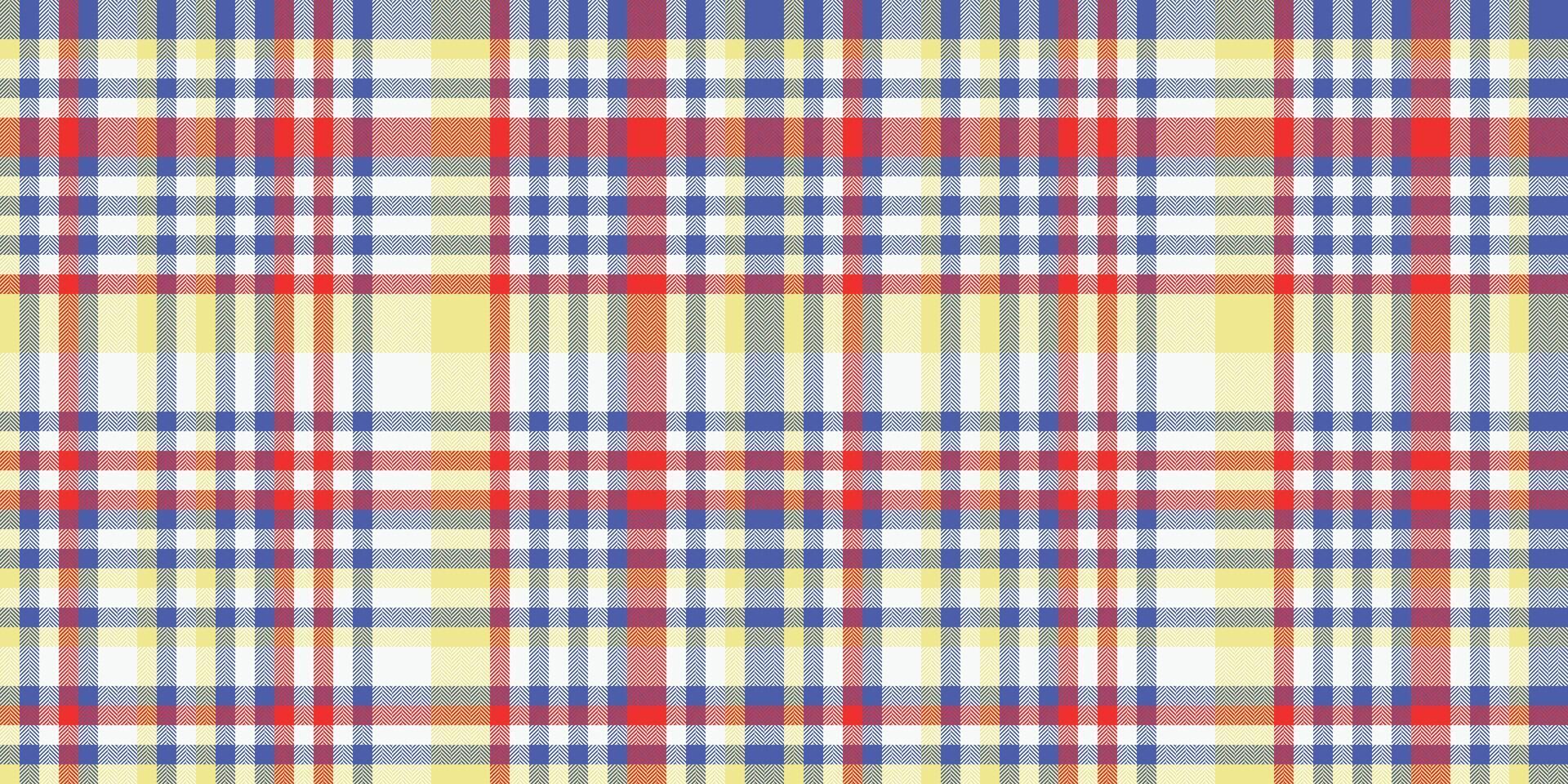 Vibrant pastel plaid pattern in yellow, blue, red gray. Perfect for textile design, fashion, websites, packaging, and more. This cheerful, repeating texture evokes feelings of warmth and nostalgia. vector
