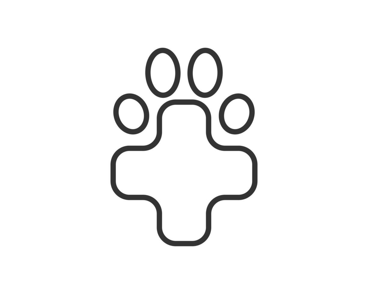 Minimalist outline of a paw print combined with a medical cross, symbolizing pet care or veterinary services. Ideal for clinics, animal shelters, related organizations. Clean, modern aesthetic. vector