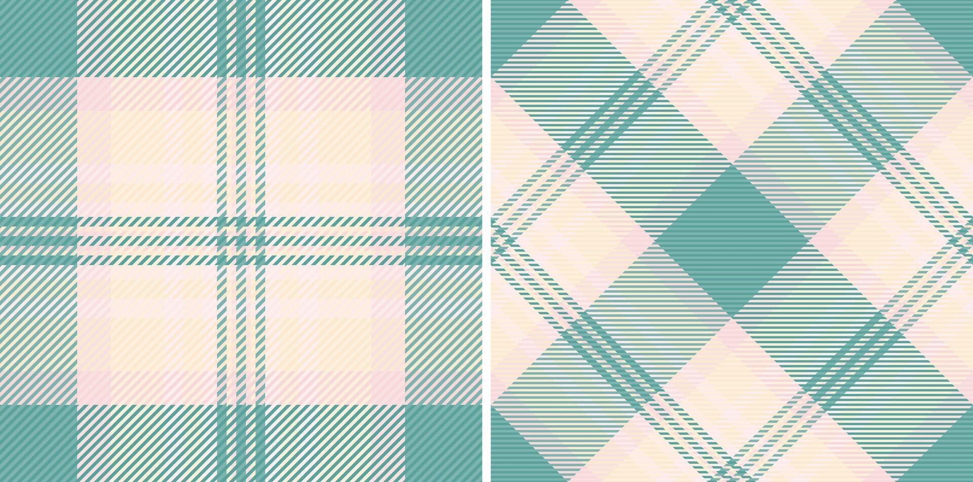 Elegant pastel teal and cream plaid patterns. Perfect for textile design, fashion, wallpaper, or website backgrounds. Versatile textures evoke warmth and sophistication. vector