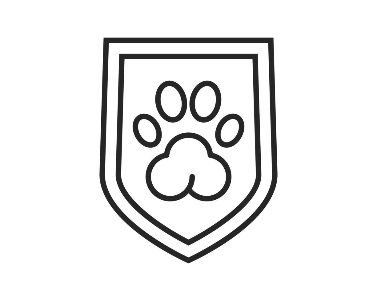 Minimalist icon featuring a paw print within a shield. Symbolizes protection, animal care, security. Ideal for veterinary services, pet products, or animal welfare. vector