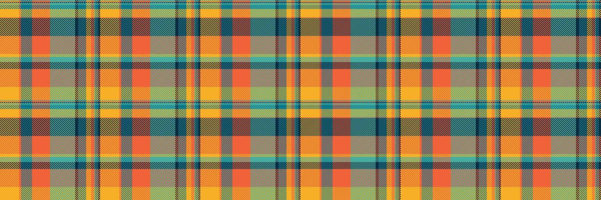 Vibrant autumnal plaid pattern in warm oranges, teal, and muted greens. Perfect for textile designs, website backgrounds, or fallthemed projects. vector