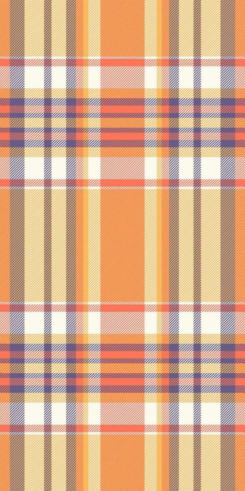 Vibrant autumnal plaid pattern in warm orange, beige, and muted purple tones. Perfect for textile design, fashion, and fallthemed projects. vector