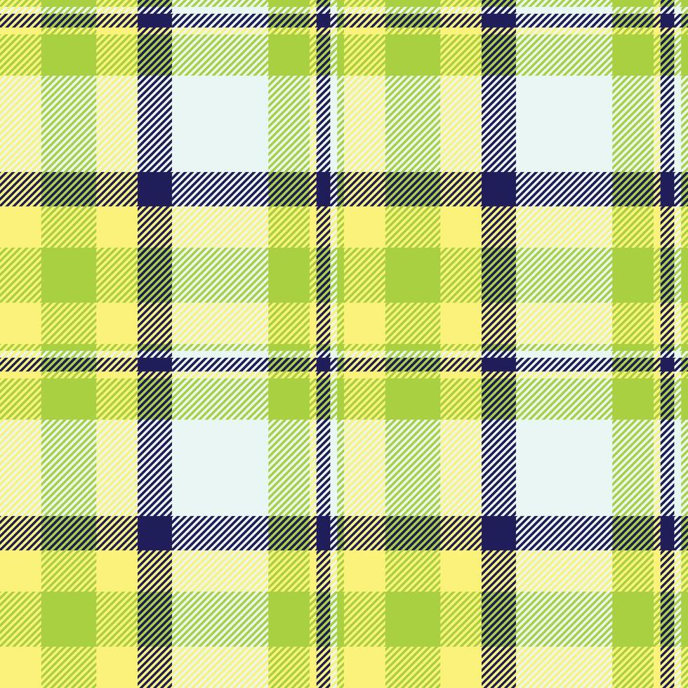Vibrant plaid pattern featuring refreshing green and yellow hues with subtle blue accents. Ideal for textile design, backdrops, or stylish graphic projects. vector
