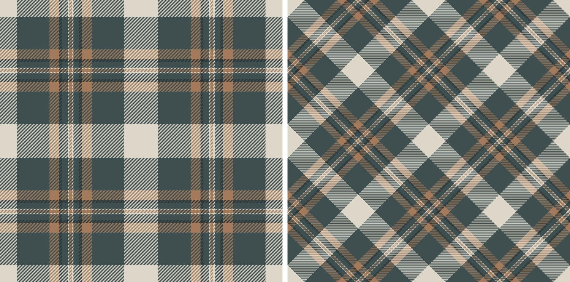 Elegant pair of seamless plaid patterns in muted earth tones. Perfect for textile design, website backgrounds, or fashion projects. vector