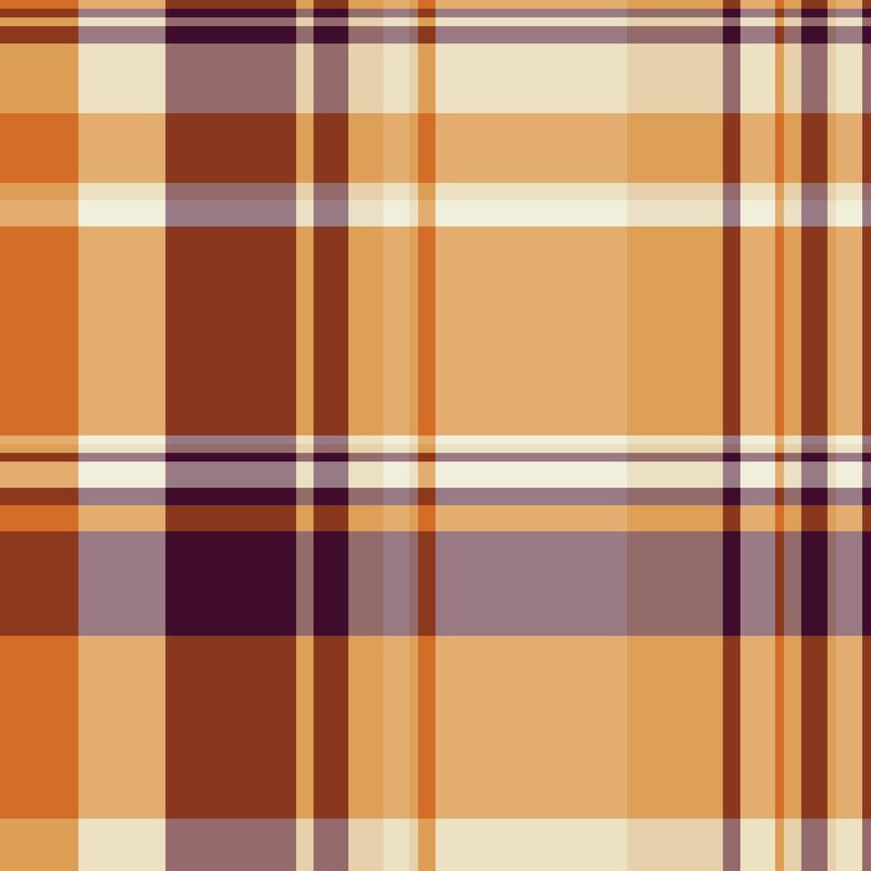 Warm plaid pattern with orange, beige, and brown hues. Textile background evoking comfort and autumn. Great for design, web or print projects. vector