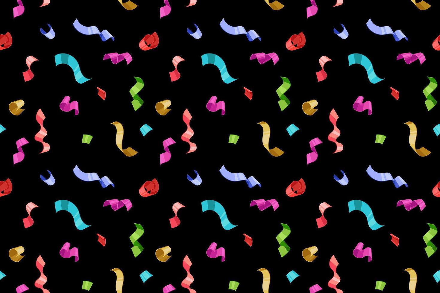 Vibrant confetti pattern on black background. Perfect for celebrations, festive designs, and adding a joyful touch to projects. vector