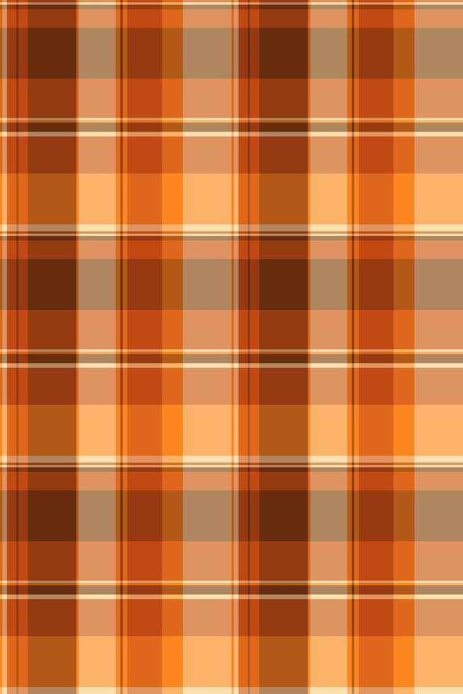 Advertisement check plaid fabric, industrial pattern textile. Yard tartan background seamless texture in orange and wheat colors. vector