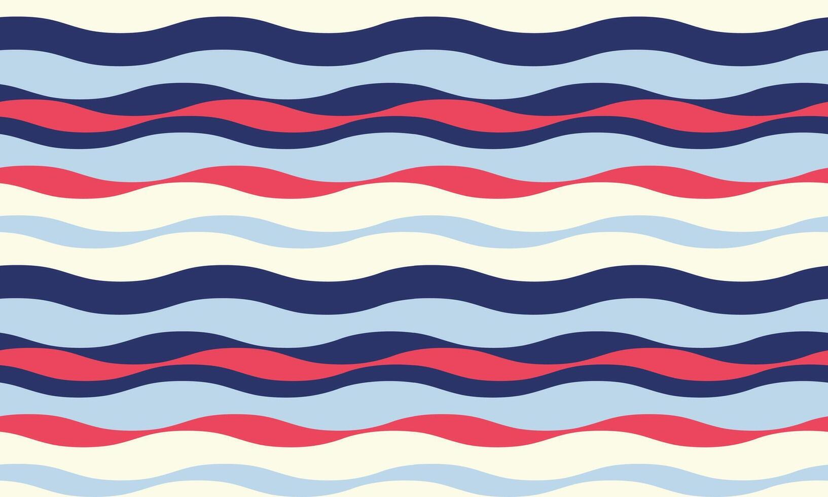 Vibrant wavy stripes in blue, red, and cream create a cheerful, summery pattern. Perfect for textile design, website backgrounds, or any project needing a playful, nautical vibe. vector