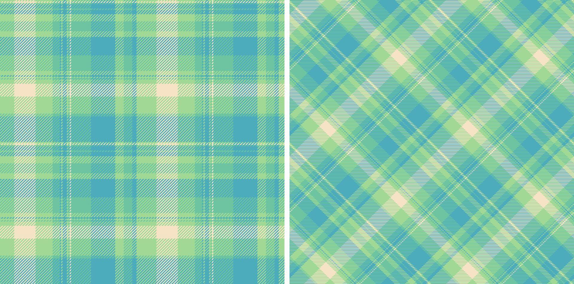 Pair of pastel green and blue plaid patterns. Perfect for textile design, scrapbooking, web backgrounds, or fashion projects. vector
